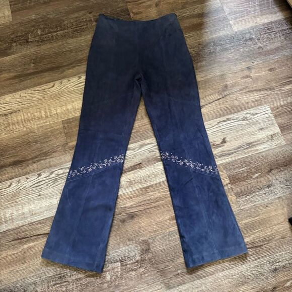 Pamela McCoy Colbalt Blue Suede Pants w/Floral Embroiderer Design Size Small - Picture 1 of 12